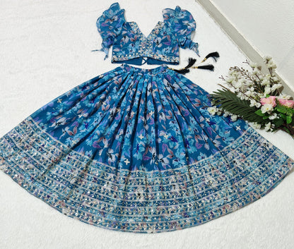 Blue georgette lehenga choli for small girls with price
