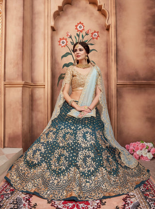 Bridal Green Art Silk Lehenga Choli With Dupatta For Women