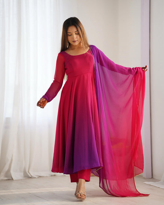 Dark pink color georgette gown for women