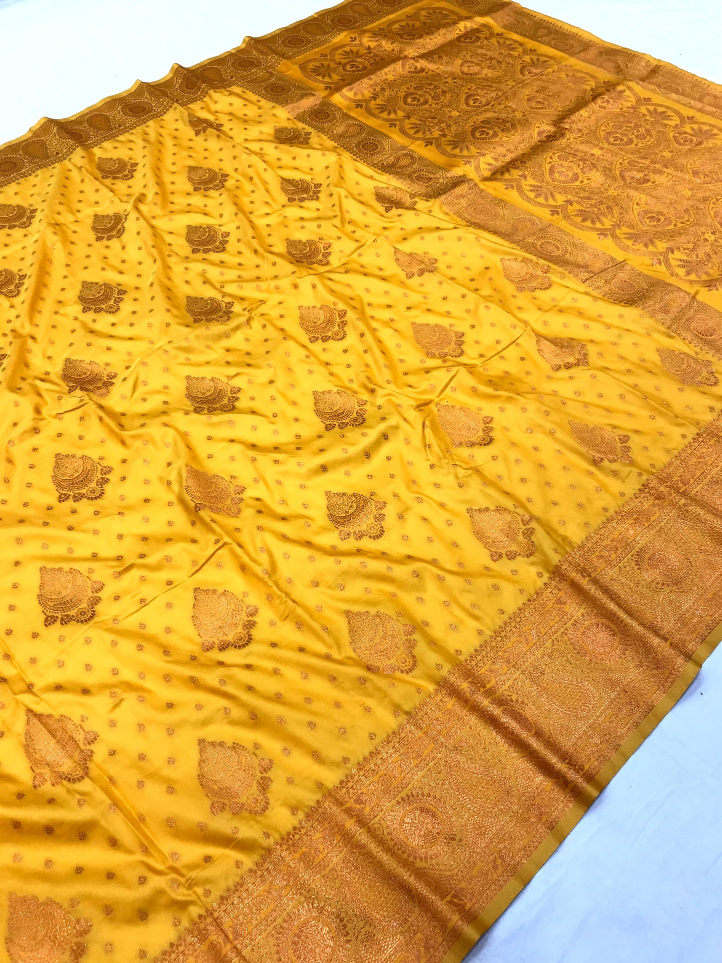 Yellow color banarasi silk saree for women