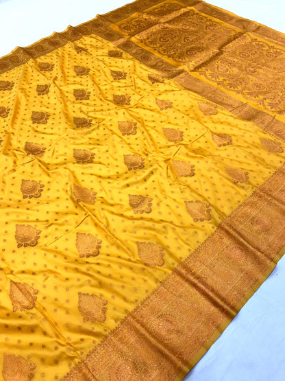 Yellow color banarasi silk saree for women
