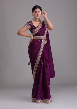 wine sequin Saree look