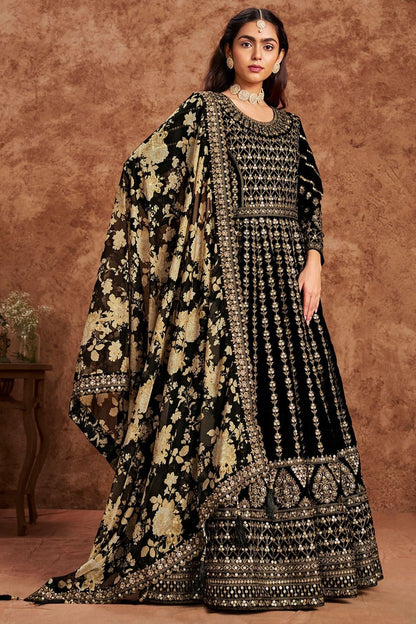 Black color velvet anarkali long gown price 
