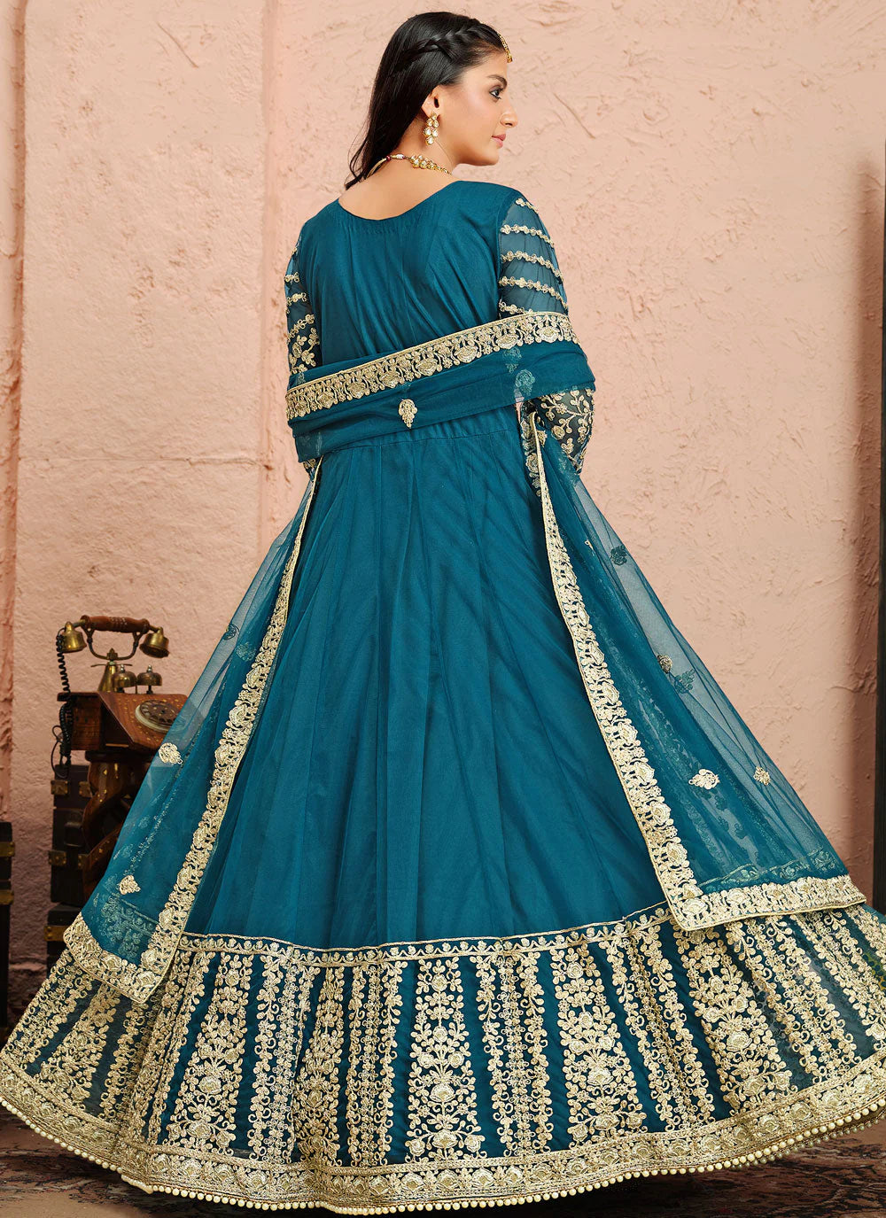 Rama color net long gown for women 
