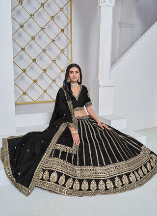 Black color art silk lehenga choli with dupatta for wedding