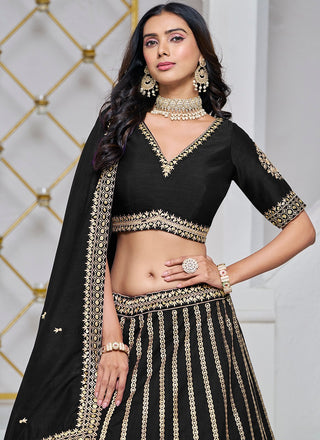 Party wear Black color art silk lehenga choli