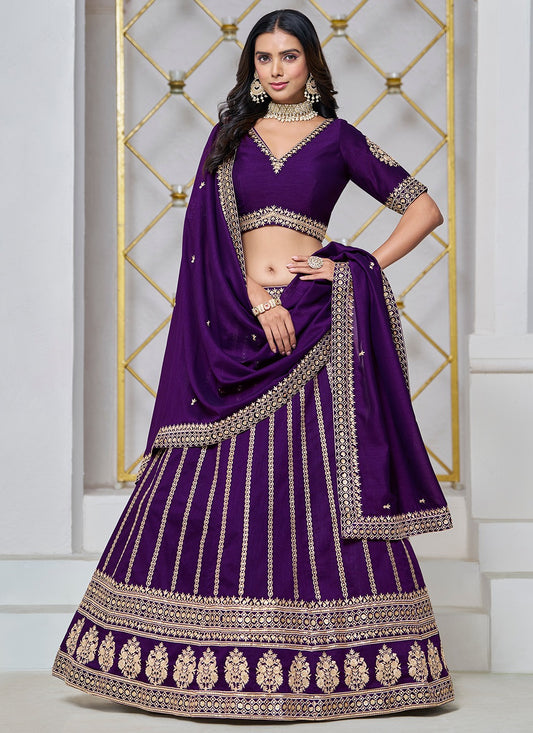 Purple color art silk lehenga choli images