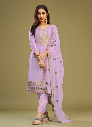 Lavender color georgette salwar suit for women with dupatta
