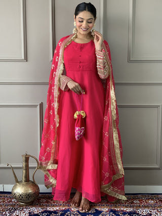 Long sleeve pink color georgette gown for women
