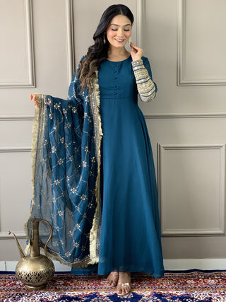 Teal Blue color georgette gown 