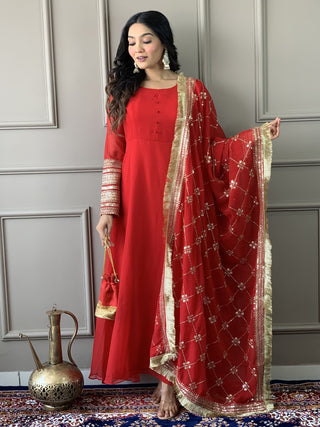 Red Gown with Dupatta
