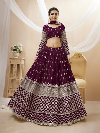 Wine color georgette and sequins zari embroidered work choli price