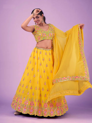 Yellow georgette lehenga choli with dupatta online