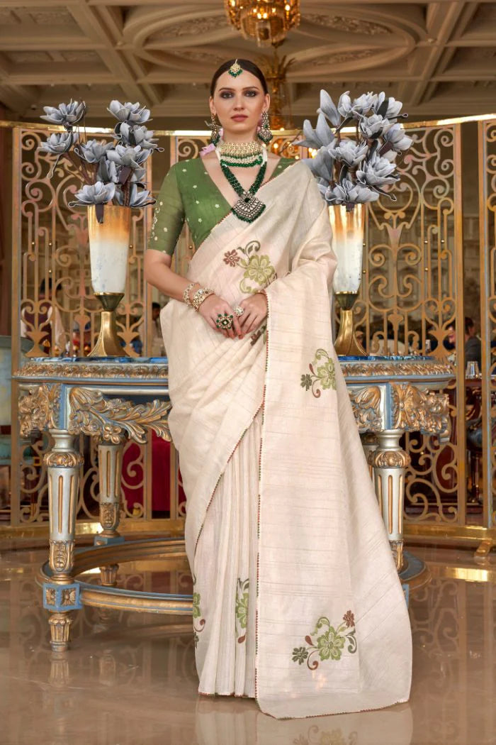 Beige color tussar silk saree for women with price
