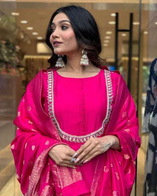 Pink viscose chanderi salwar suit online
