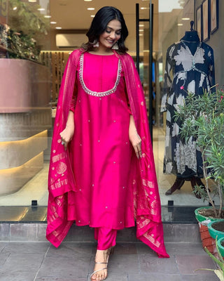 Pink viscose chanderi salwar suit for women price
