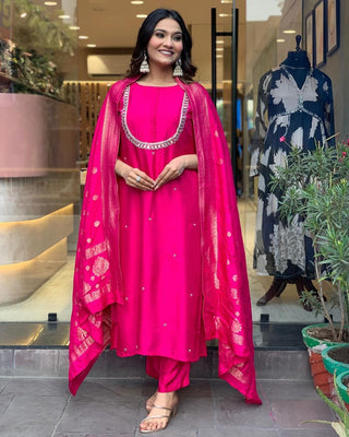 Pink viscose chanderi salwar suit for wedding
