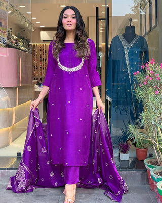 Purple viscose chanderi salwar suit images
