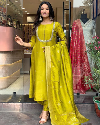 Yellow viscose chanderi salwar suit online shopping