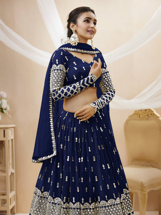 Navy blue color georgette lehenga choli with dupatta