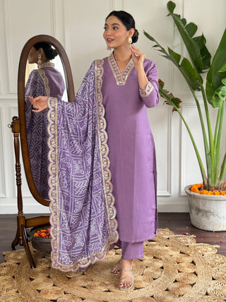 Purple viscose chanderi salwar suit for women with dupatta
