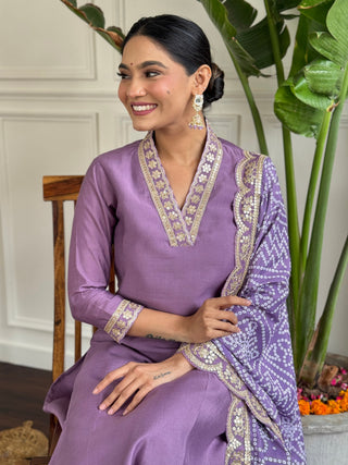 Purple viscose chanderi salwar suit design
