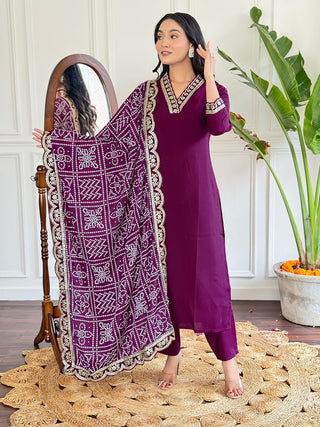 Wine viscose chanderi salwar suit for women price
