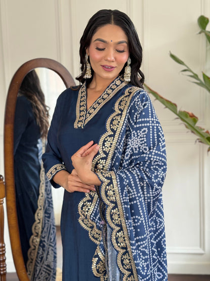 Blue viscose chanderi salwar suit images

