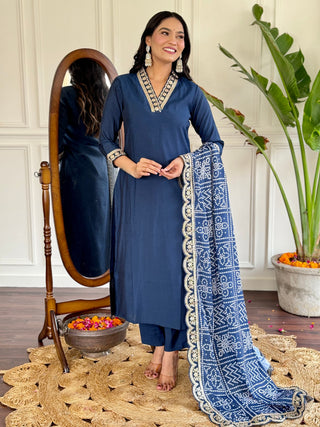 Blue viscose chanderi salwar suit for wedding