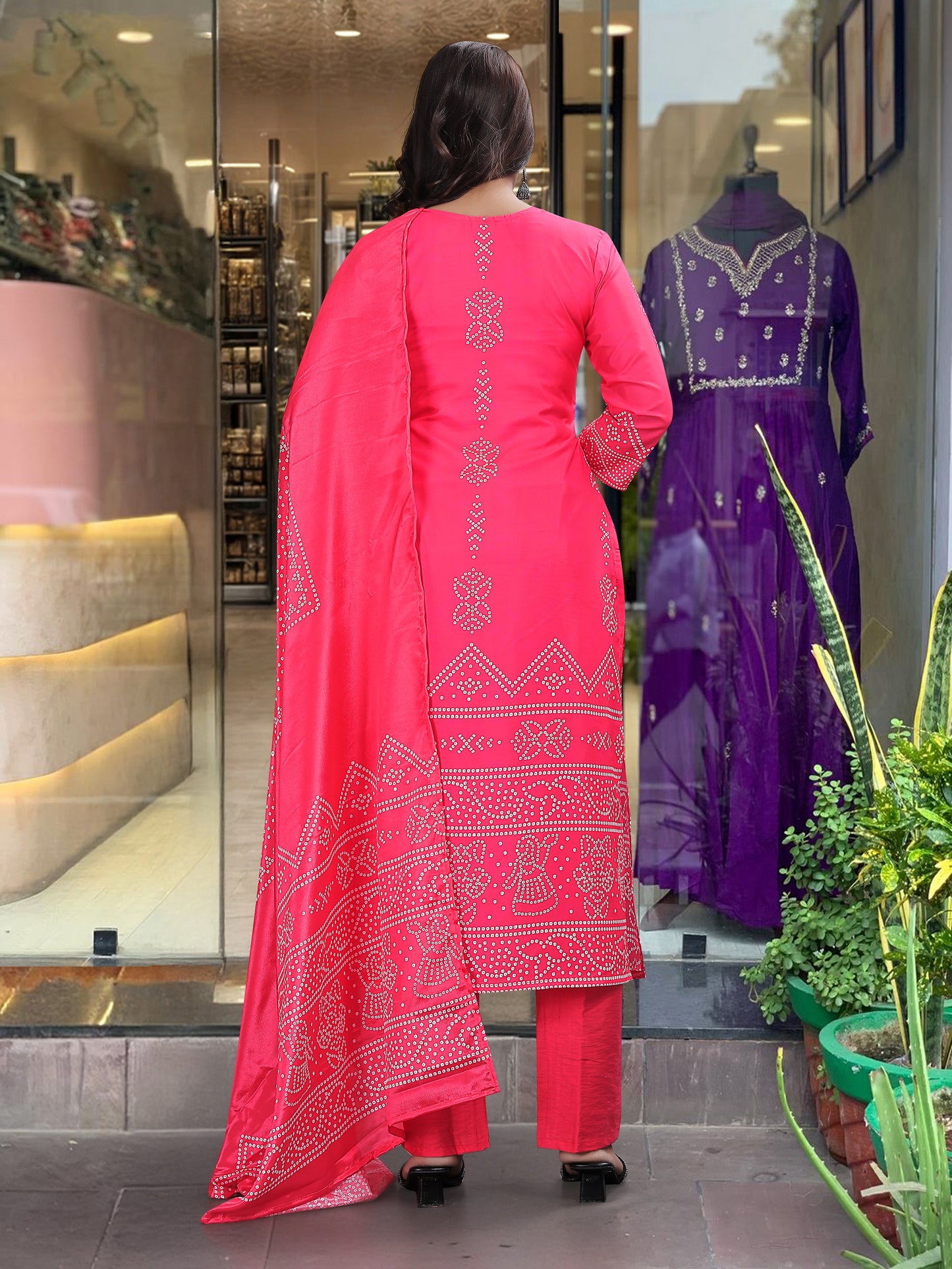 Pink color viscose chanderi salwar suit for party
