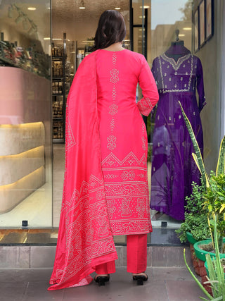 Pink color viscose chanderi salwar suit for party
