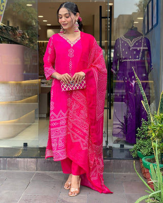 Pink color viscose chanderi salwar suit online 
