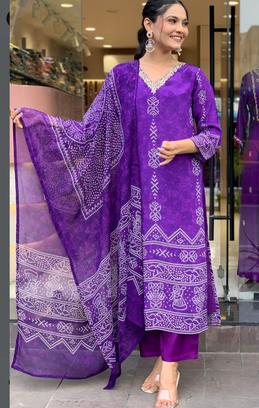 Purple color viscose chanderi salwar suit for women with dupatta
