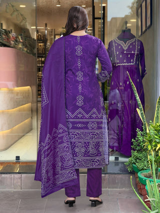 Purple color viscose chanderi salwar suit images
