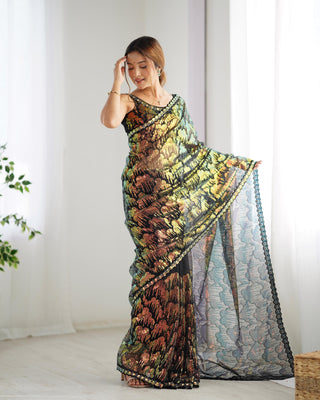 Black color mono net saree for women with price
