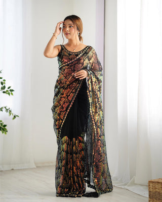 Black net Saree online shopping