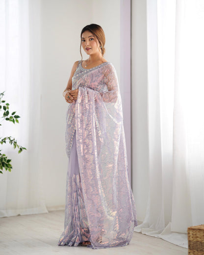 Lavender color mono net saree for women
