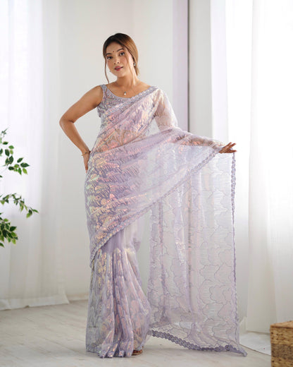 Lavender color mono net saree for wedding
