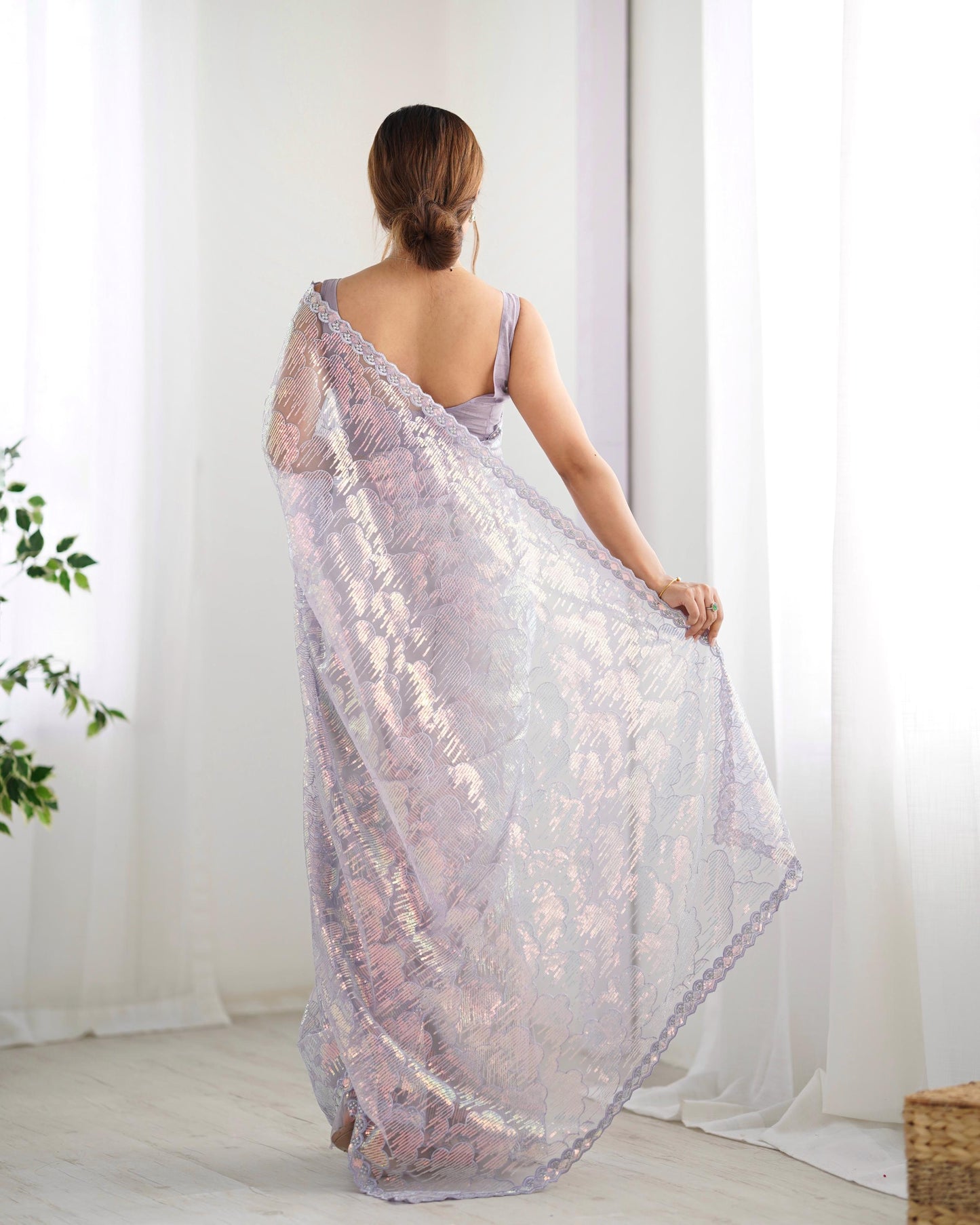 Lavender color mono net saree online shopping
