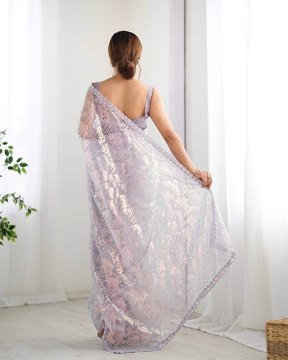 Lavender color mono net saree online shopping
