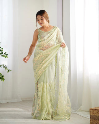 Pista color mono net saree price 