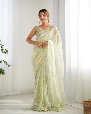 Pista color mono net saree for women online
