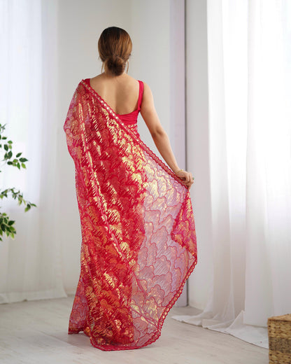 Pink color mono net sequins work saree for women
