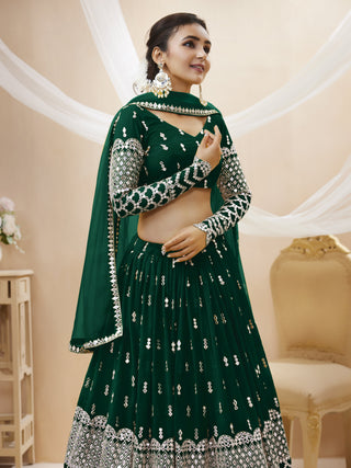 Simple green color georgette lehenga choli