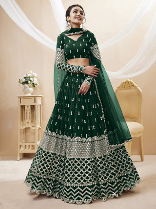 Green color georgette lehenga choli with dupatta