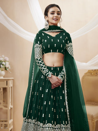 Dark green color georgette lehenga choli