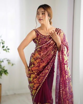 Wine color saree for Wedding
