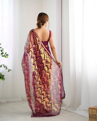 Wine color saree party Wear
