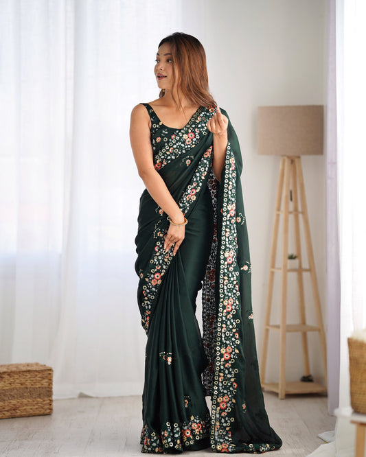Dark Green Chiffon Saree
