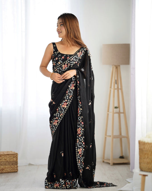 Black Chiffon Saree with Designer Blouse
